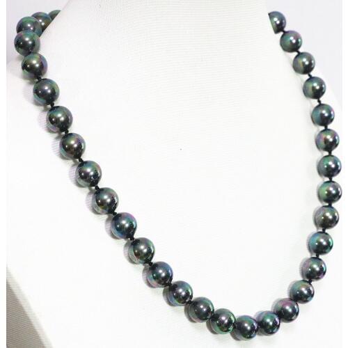 Trendy rainbow natural black elegant shell pearl round 8,10mm vintage beads european luxury necklace jewelry 18inch B1471