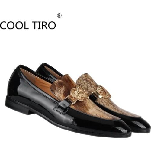 COOL TIRO Moccasins Loafers For Mens Golden Chain Patent Leather Slip on Flat Casual Prom Shoes Men Party Slippers Plus Size 13