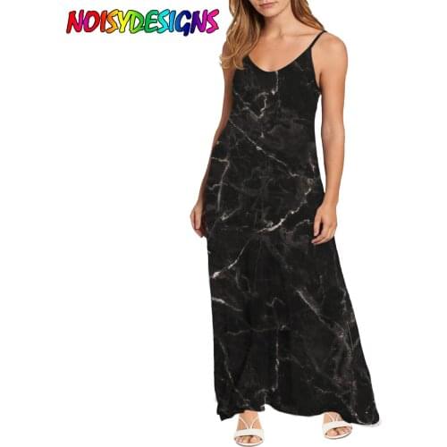 NOISYDESIGNS New Style Womens Dress Black Marble Texture Prints Black Long Sling Dress Summer Clothes Vestido De Mulher 2021