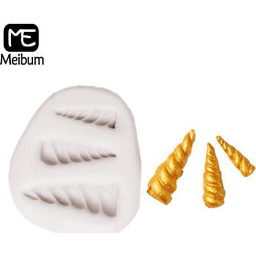 Meibum New 3 Cavity Unicorn Horn Shape Silicone Mold Fondant Pastry Mould Chocolate Cake Decorating Sugar Craft Baking Tools