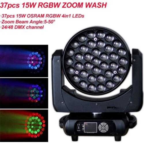 New 37x15W Perfect Zoom Wash Color Mixed Moving Head Light LED Beam Wash Stage DJ Christmas Effect Light WIth Flight Case