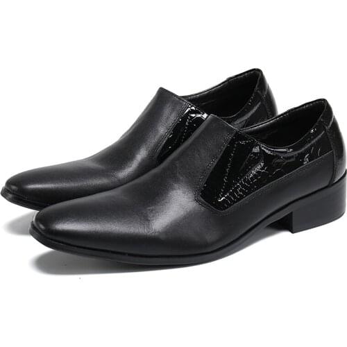 Shoes for Men Plus Size Square Toe Mens Business Party Shoes Black Leather Male Office Suits Shoes Slip on Zapatos De Hombre