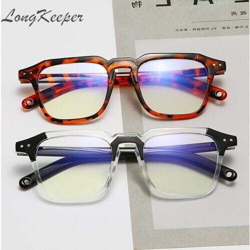 LongKeeper Anti Blue Light Square Glasses Frame Men Women Computer Clear Lens Eyeglasses Leopard Black Spectacle Eyewear