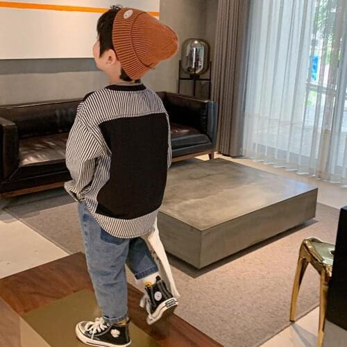 Boys' Autumn Hoodies 2021 New Korean Handsome Round Neck Long Sleeve Pullover Childrens Loose Casual Top Boys Clothes