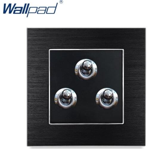 Toggle 3 Gang On/OFF Switch Wallpad EU UK Satin Metal Panel 3 Toggle Buttons Light Wall Switch