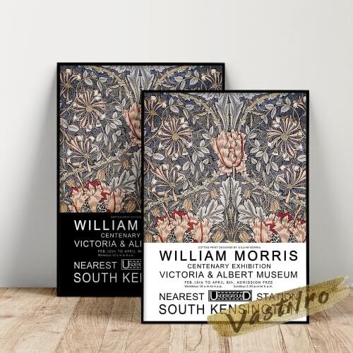William Morris Poster, Honeysuckle Furnishing Fabric Painting, Morris Flower Leaf Art Prints, Black White Background Wall Decor