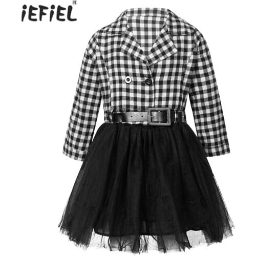 Girls Tutu Dress Kids Fashion Plaid Shirt Dress Long Sleeve Kids Party Dress With Belt Autumn Spring England Clothes For Girls
