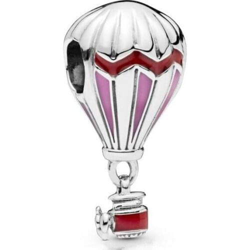 Genuine 925 Sterling Silver Beads Red Enamel Hot Air Balloon Charm Fit Pan Women Bracelet & Necklace Diy Jewelry