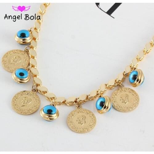 Luxury Fashion Jewelry Muslim Islamic Lady Coin Evil Eye Couple Charm Bracelet Wedding Gift Wholesale