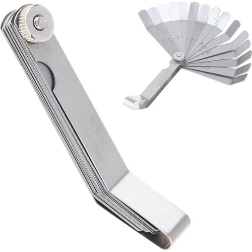 100A16 0.05-1mm Thickness Curved Steel Gapped Metric Filler Feeler Gauge Tool with 16pcs Blades for Woodworking Measurement
