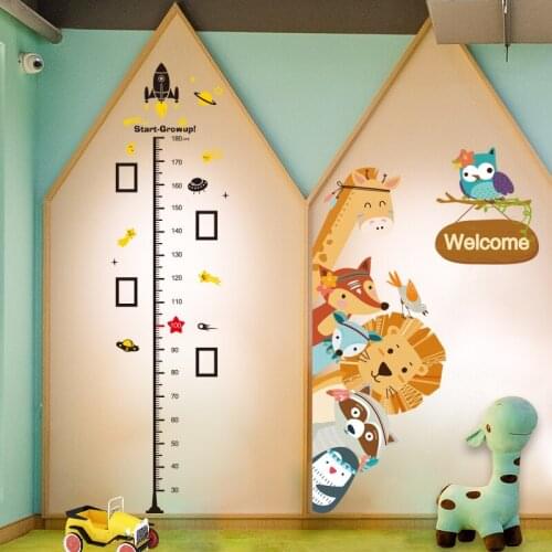 [SHIJUEHEZI] Cartoon Animals Wall Stickers DIY Height Measure Mural Decals for Kids Rooms Baby Bedroom Door Home Decoration