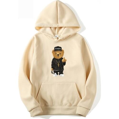 Harajuku Toy Bear Print Hooded Sweatshirts Streetwear Hip Hop Casual Pullover Hoodies 2020 Mens Fashion Outwear Tops