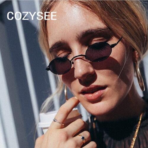 Trending Lady Small Oval Sunglasses UV400 Women Men Brand Designer 90S Retro Slim Skinny Sun Glasses Red Tint Transparent Shade