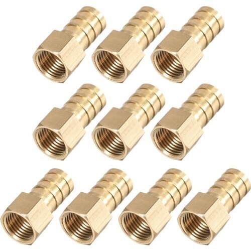 Uxcell 10pcs Brass Barb Hose Fitting Connector Adapter 12mm Barbed G1/4 Female Pipe connect lines for air, water, fuel, oil