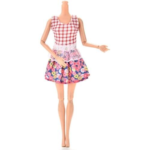 Patchwork Elegant Lace Floral Sleeveless Summer Dress for Plaid Doll Dresses Doll Clothes Tank Clothing Girls Gifts