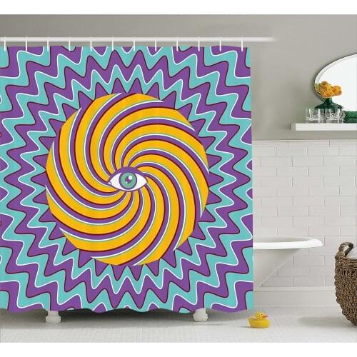 Vintage Decor Shower Curtain Third Eye Symbol Inside Hypnotic Spiral Circles Trippy Lines Mystic Hippie Boho Bathroom Curtains