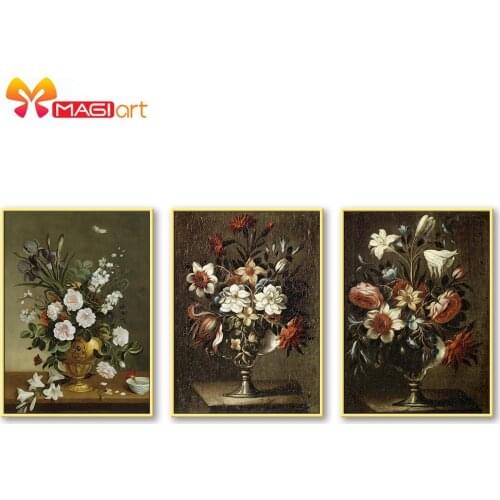 Cross stitch kits Embroidery needlework sets 11CT water soluble canvas patterns 14CT European retro flowers-NCMF281