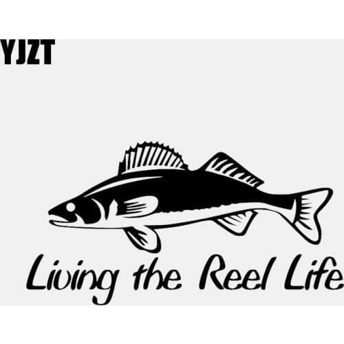 YJZT 16.6CM*8.6CM Car Sticker living The Reel Life Trout Fishing Vinyl Funny Decal Black/Silver C24-0853
