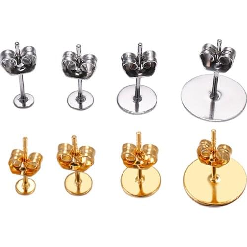 20-100pcs Gold/silver Stainless Steel Blank Earring Studs Base Pins With Earring Plug Findings Ear Back For DIY Jewelry Making
