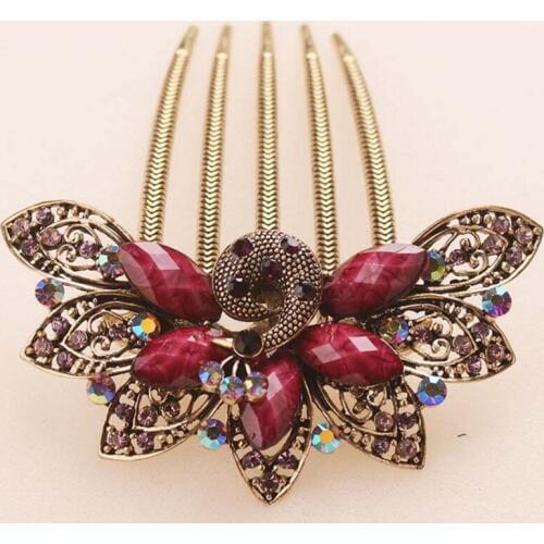 Beautiful Peacock Hair Combs Top Hair Jewelry Gifts Gold Metal Hairpin Resin Crystal Vintage Hair Clip Wedding Hair Accessories