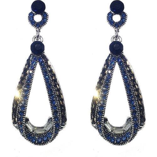 Ociki Antique Silver Color CZ Blue Black Crystal Dangle Earrings for Women Girls Earring Jewelry Waterdrop Gift Dropshipping