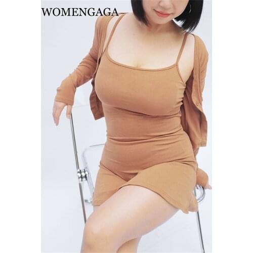 WOMENGAGA Autumn Dress Set Long Sleeve Cardigan Knitting Sweater T Shirt+ Slim Camisole Mini Dress Slim Two-piece Set Korean BV8