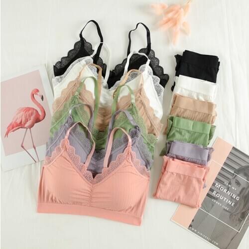 SVOKOR Women Lace Sexy Lace Beauty Back Breathable Wireless Ice Silk Thread Wrapped Chest Tube Top Underwear Set