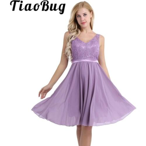 2020 Women Ladies Sleeveless Bridesmaid Dress V Neck Embroidered Lace Floral Chiffon Elegant Formal Evening Wedding Party Dress