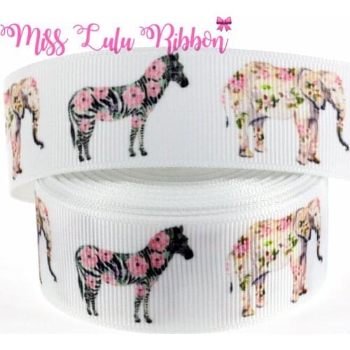 1"25mm Horse Elephant Patterns Printed Grosgrain Ribbon Pretty Flowers Handmade Hair Bows 10yards/roll MD180403-75-13984