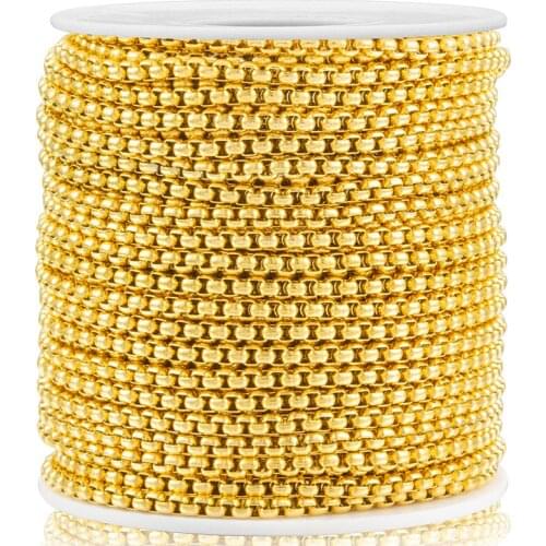 1M/lot Width 3mm Stainless Steel Gold Square Rolo Chain Round Box Chains For DIY Jewelry Making Necklace Bracelet Anklet Crafts