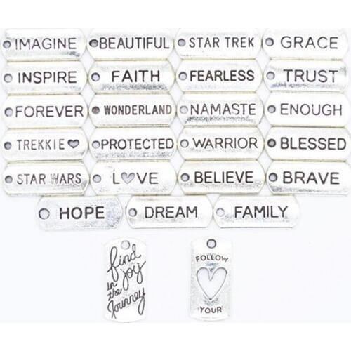 25pcs/lot Mixed 25 Styles Vintage Silver Zinc Alloy Letter Charms Pendant For Jewelry Finding