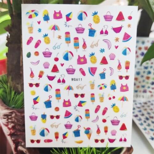 3D Stickers for Nails Watermelon Drink Lifebuoy Design Nails Art Decoration Manicure Sticker Decal Slider Nail Foil Accessories