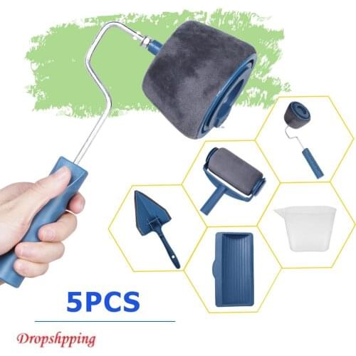5pcs Paint Runner Roller Brush Handle Tool Flocked Edger Office Room Wall Painting Home Tool Roller Paint Brush Set Dropship