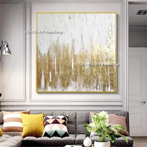 100% Hand Painted Abstract Golden Canvas Painting Modern Wall Picture Decorate the office or living room