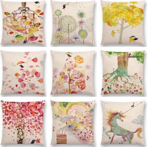 Watercolor Cartoon Unicorn Fairy Tale Cushion Cover Fresh Painting Home Decor Sofa Throw Pillow Case