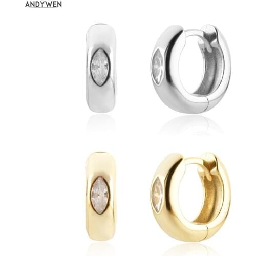 ANDYWEN New 925 Sterling Silver Gold Thick Ovals Zircon Pave CZ Huggies Women Loops Hoops Piercing 2021 Wedding Rock Punk Clips