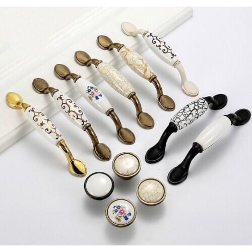 Antique Bronze Ceramic Cabinet Handles Zinc Alloy Drawer Knobs Kitchen Wardrobe Door Pull European Furniture Handle Hardware