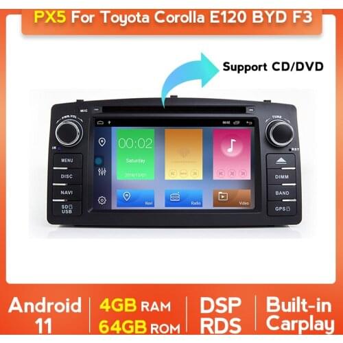 4+64G Android 11 DSP Car Radio For Toyota Corolla E120 BYD F3 Navigation GPS 2 Din Stereo Receiver Auto Audio DVD Player Wifi BT