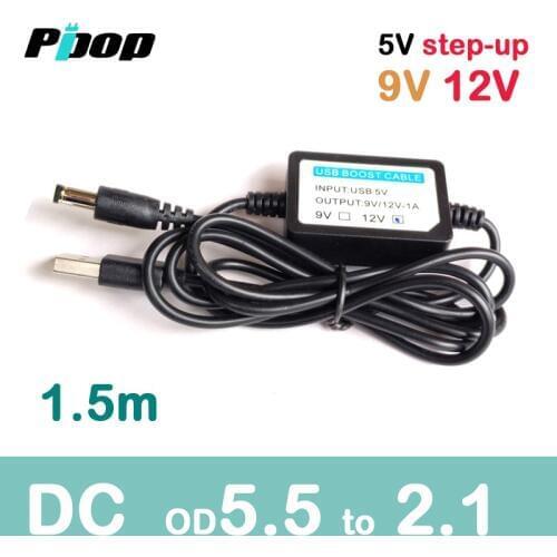 DC 5V boost step up to 9V 12V Jack 5.5mm x 2.1mm 1.5M Power Cable USB 2.0 Multi Charger Connector Cable for router lamp Table