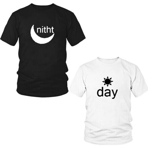 Funny T-shirt Short Sleeved Loose Lulu Tops Shirt Summer Women Man Couple Lovers T shirt Harajuku Day and Night Female