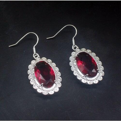 Gemstonefactory Big Promotion Single Unique 925 Silver Red Topaz Lace Dangle Drop Earrings Jewelry for Women Mom 20213721