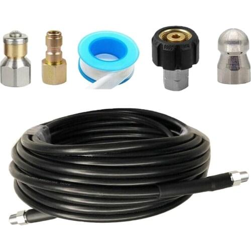 Sewer Jetter Kit for Pressure Washer 5800 PSI Drain Cleaning Hose,15m Hose, 1/4" NP, , Rotation, Button Type Sewer Nozzle