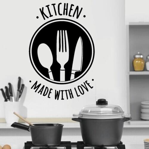Kitchen Wall Sticker Spoon Vinyl Decal Fork Table Knife Stickers Quotes Made With Love Mural Cooking Room Decoration C6015