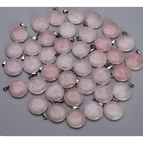 Fashion natural stone Quartz Rose round Pendants & necklaces for making Jewelry charm Point parts 50pcs/lot