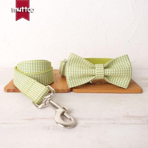 MUTTCO lovely pet dog ID tag collar leash LIME TINY PLAID self-design adjustable puppy nameplate collar 5 sizes UDC106