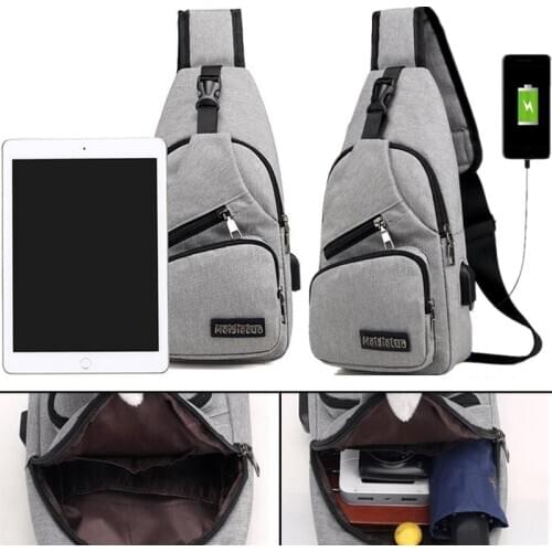 Male Shoulder Bags USB Charging Crossbody Bags Men Anti Theft Chest Bag School Short Trip Messengers Bag Canvas Waist Pack