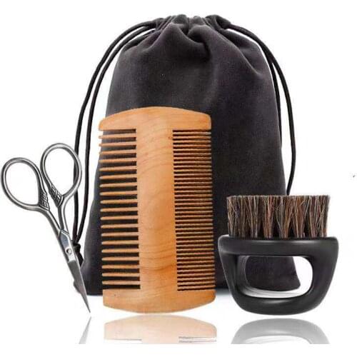 4PCS Men Beard Kit Styling Tool Beard Brush Comb Mens Mustache Hair Care Grooming Kit Shears Scissors with Bag Styling Tools