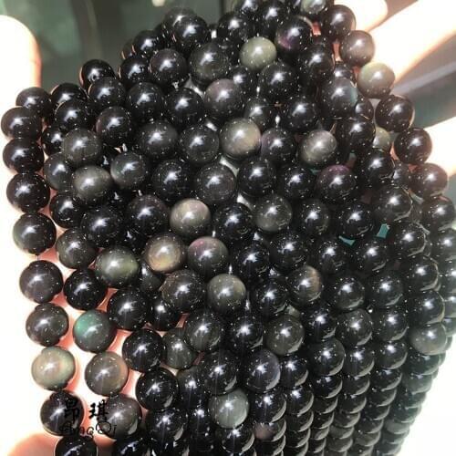 Natural Genuine Flash Rainbow Obsidian Stone Round Loose Beads 15" Strand for Jewelry Making DIY Bracelet 4/6/8/10mm