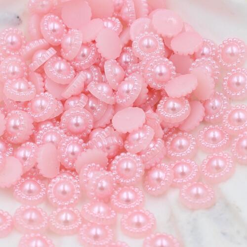 New 200pcs/Lot Pink Flower Flat Back Half Round Imitation Pearl Beads 9mm Cameo Cabochon Beads Diy Jewelry Finding Making