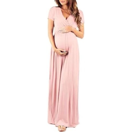 2021 New Women Pregnancy Fashion Elegant V-neck Short Sleeve Dress Casual Maternity Dresses for Photo Shoot Pregnant Clothes